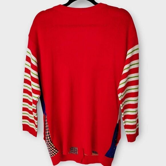 V28 Womens Holiday Cardigan Sz Large Red Christmas Sweater Long Button Up Xmas - Picture 2 of 9